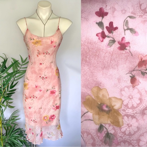 Vintage Dresses & Skirts - y 2 k :: Vintage Y2K Soft Girl Floral Slinky Slip Dress